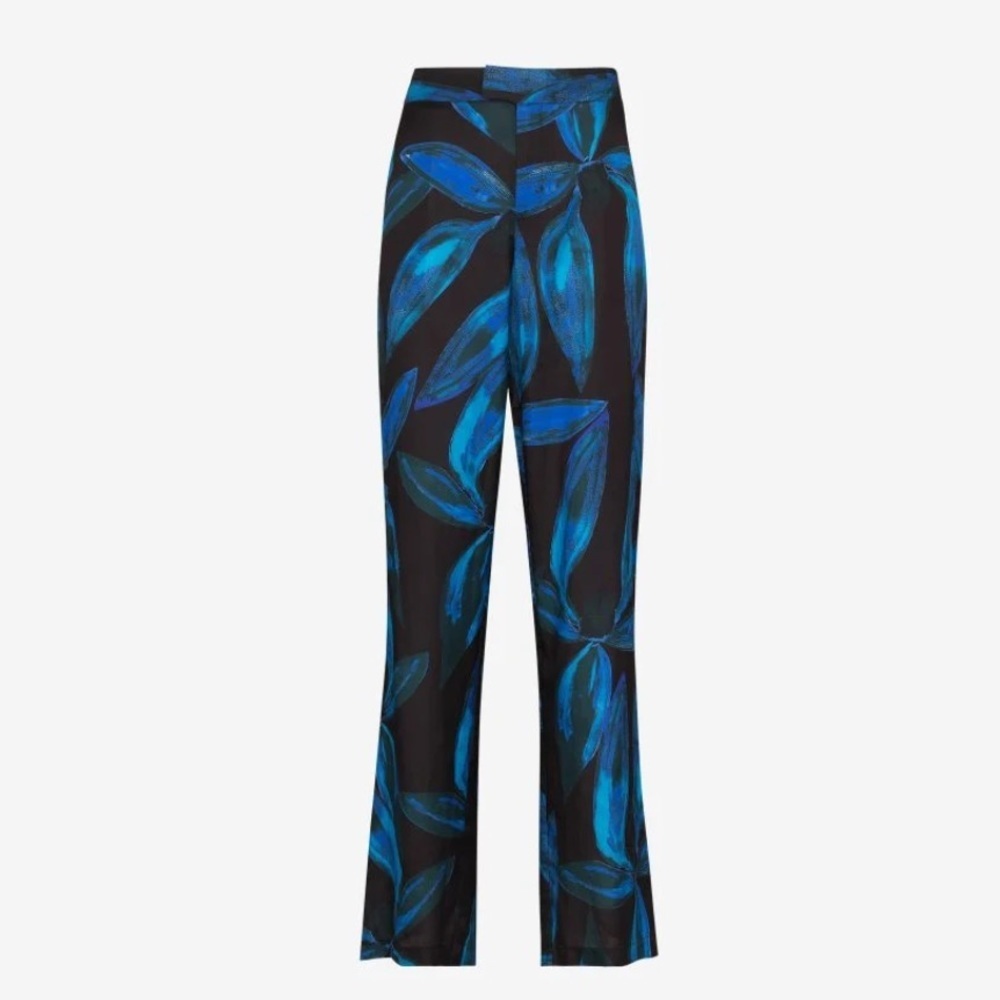NWT Louisa ballou orchid print flared pants in black sz XS